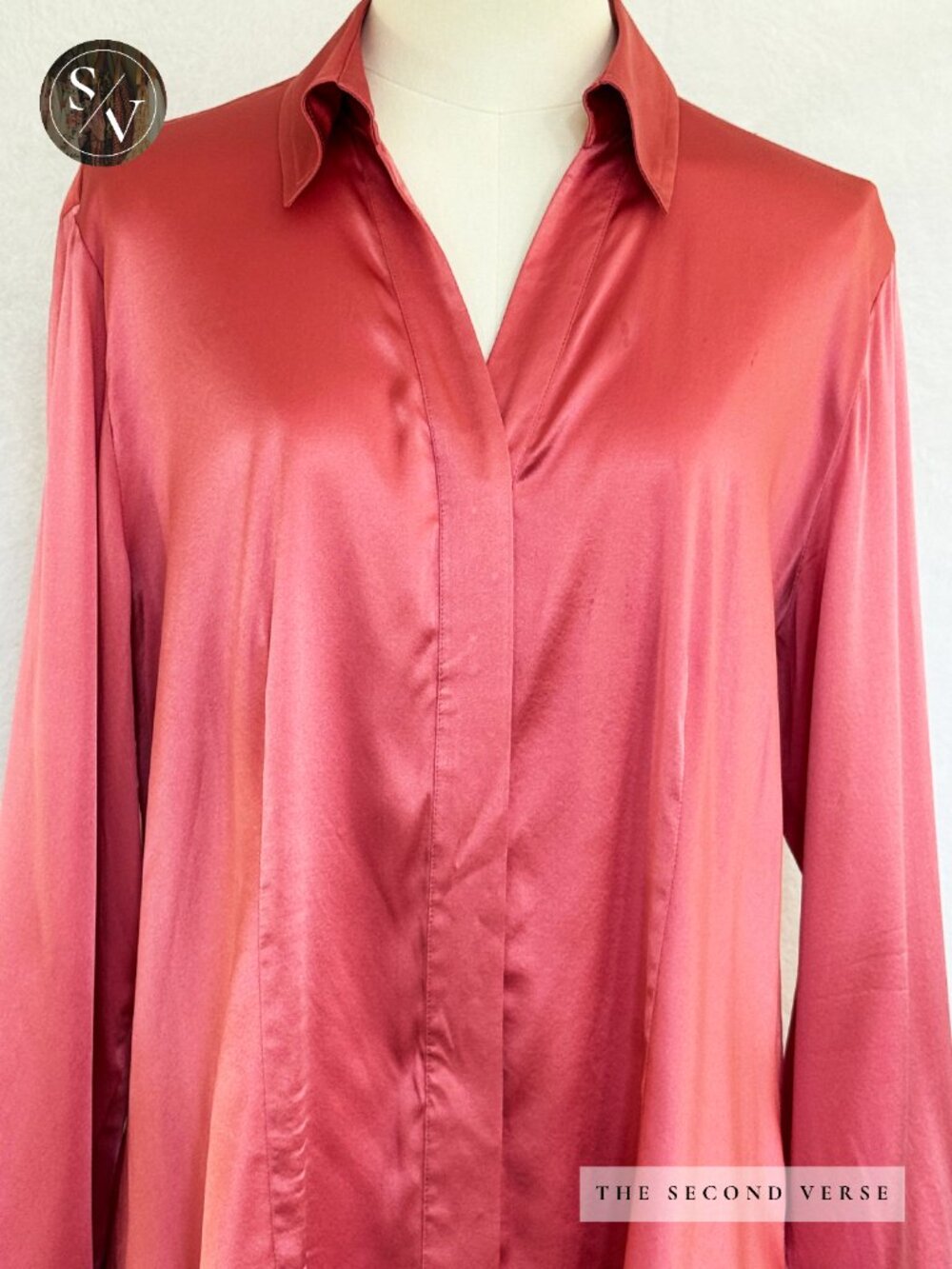 Vintage Talbots Stretch Silk Long Sleeve Buttondown Women's Coral Shirt Size 12 - Picture 3 of 10